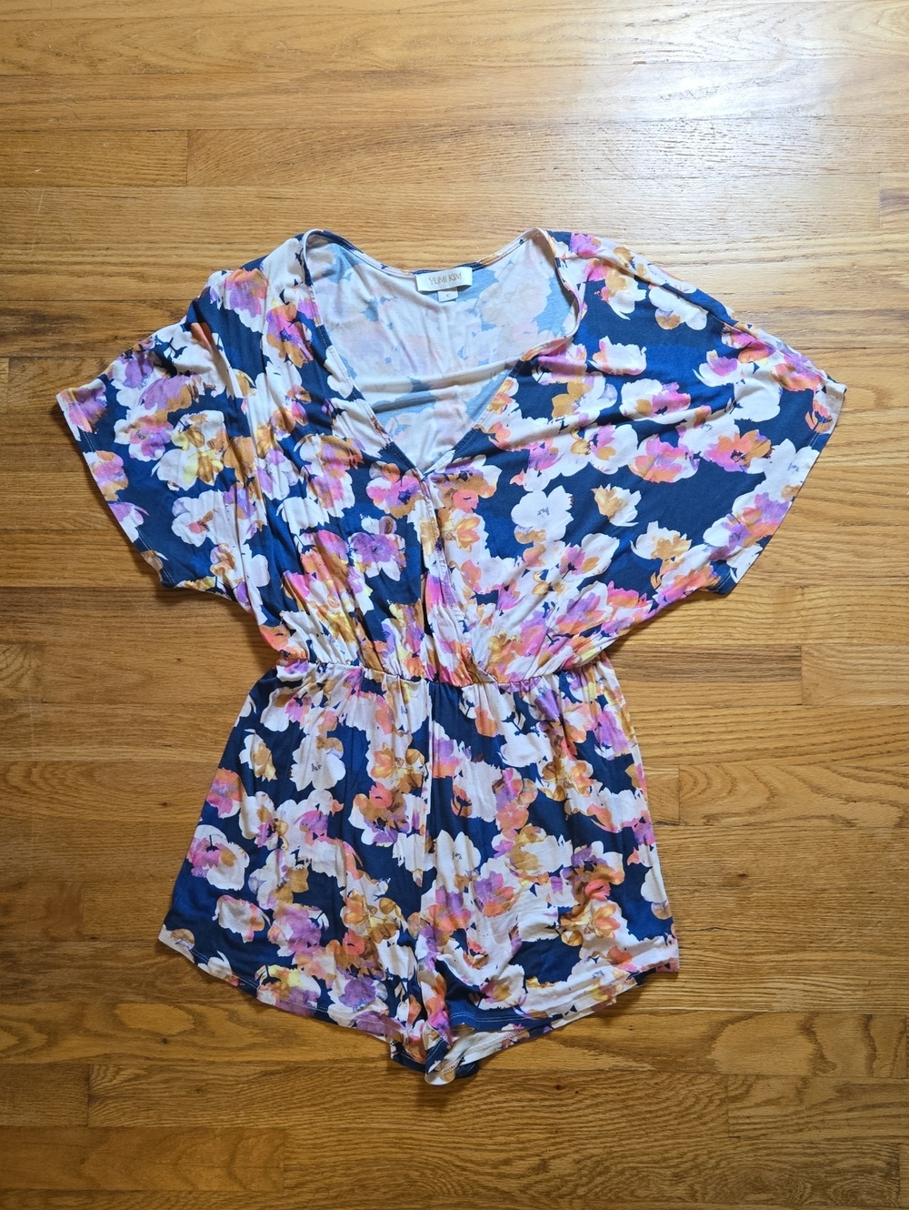 Yumi Kim blue floral print short kimono sleeve romper